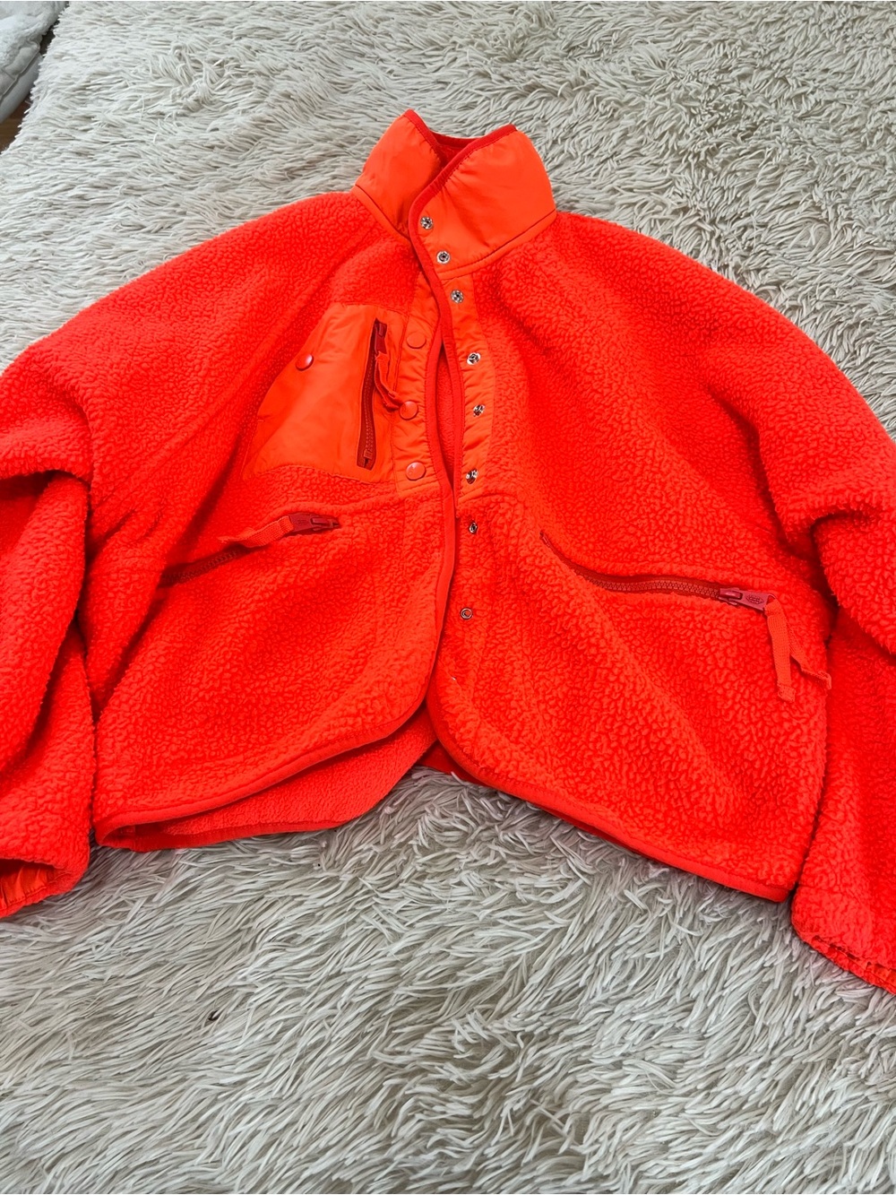 Free People Vibrant Orange Sherpa Puffer Jacket